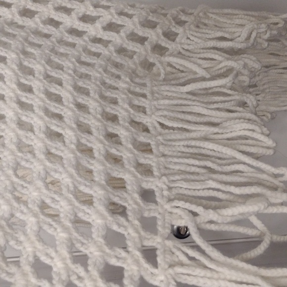 Handmade Crochet Cream Open Knit Shawl Boho Fringe Blanket Shawl - Picture 11 of 16